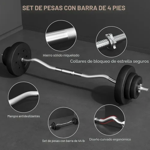 Miniatura 7 de Yaheetech - Juego de mancuernas con barra olímpica y pesas (66LB, 55LB, 44LB) con acabado cromado y color negro