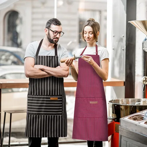 Miniatura 5 de BeLuyi - Paquete de 2 delantales ajustables con peto, delantales de chef para cocina, restaurante, con 2 bolsillos, delantales para mujeres