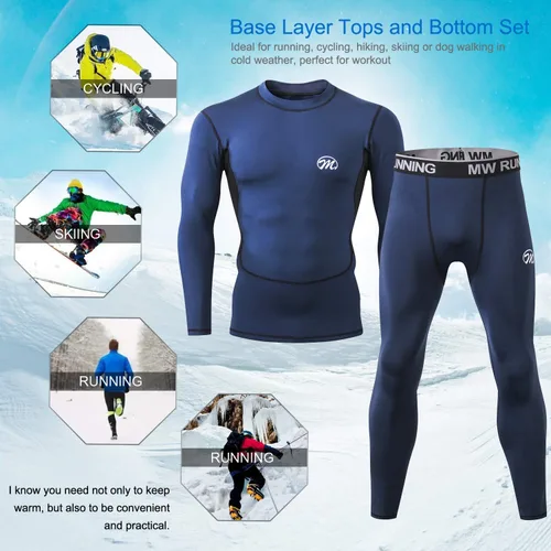 Miniatura 6 de MeetHoo Conjunto de ropa interior térmica para hombre, capa base de compresión, ropa de invierno con forro polar largo, ropa de correr y esquiar