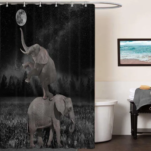 Miniatura 4 de Boziqr Divertidas cortinas de ducha para baño, bonita cortina de baño de elefante, luna, bosque, decoración rústica de granja, tela de poliéster