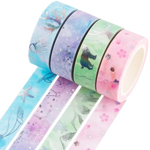 Miniatura 6 de YUBBAEX - Juego de cinta adhesiva Washi Tape estilo IG dorada, cinta decorativa de aluminio para arte, manualidades, bricolaje, suministros