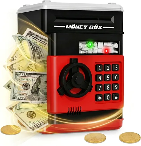 Miniatura 8 de Refasy Alcancía para dinero en efectivo, cajero automático, banco electrónico de monedas para niños de 3 a 12 años, caja de ahorro de dinero, mini
