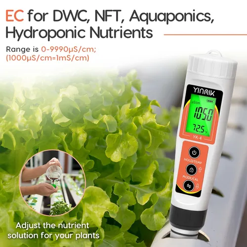 Miniatura 4 de Yinmik Medidor de pH, medidor digital 4 en 1 de pH EC TDS Temp para agua hidropónica, probador de agua impermeable DWC de pH y EC PPM con Probador