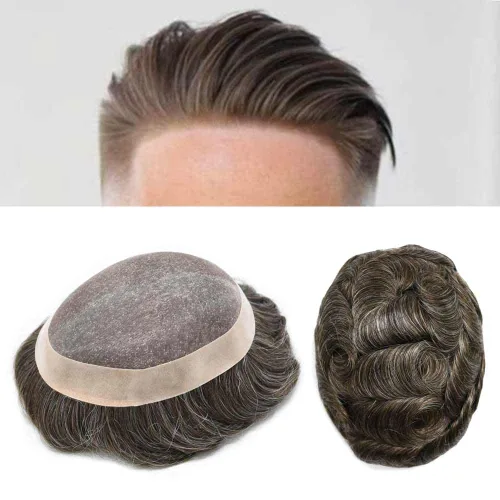 Miniatura 29 de Toupee para hombres sistemas de reemplazo de piezas de cabello humano real, duradero, fino, mono para hombre, tupé, sistema de cabello para hombre