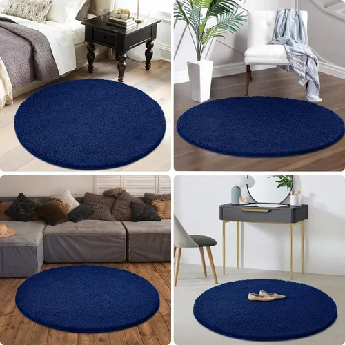 Miniatura 6 de HOMEIDEAS Alfombra de baño redonda, felpilla de lujo, extra suave y absorbente, antideslizante, lavable a máquina (rojo borgoña, 2 pies)