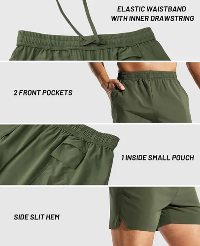 Miniatura 4 de MIER Pantalones cortos deportivos para correr de 5 pulgadas para hombre con bolsillos, de secado rápido, ligeros, pantalones cortos de entrenamiento