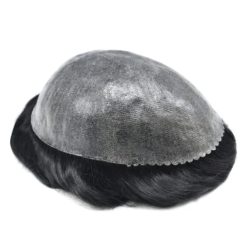 Miniatura 4 de Toupee de cabello humano completo Poly para hombre, pieza de cabello duradero inyectado PU sistema de reemplazo de cabello natural línea capilar 1#
