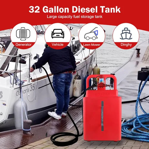 Miniatura 4 de Tanque portátil de combustible diésel de 32 galones con bomba de transferencia eléctrica de 12 V 12 GPM, boquilla de combustible automático