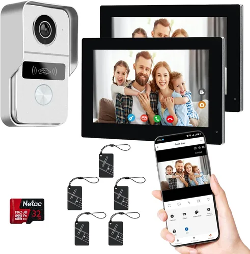 Miniatura 9 de Sistema de intercomunicador de video con 2 cables y pantalla táctil de 7 pulgadas, timbre con cámara y ángulo amplio de 140°, grabación de video