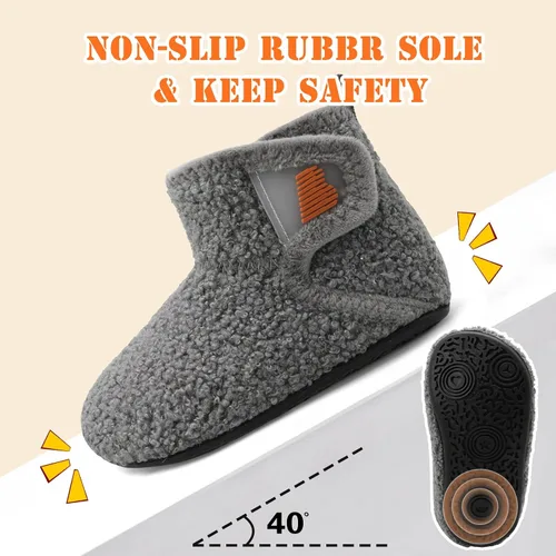 Miniatura 4 de BARERUN Pantuflas para niños y niñas, zapatos de casa para bebés, botines de invierno de felpa acogedora para niños, pantuflas cálidas y ligeras