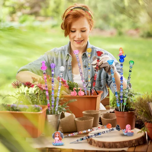 Miniatura 6 de Kit de 158 piezas de varitas de hadas de bricolaje para jardín, múltiples esquemas de color con cuentas europeas, cristales y puntas de diamante