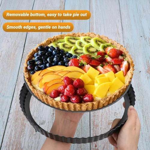 Miniatura 3 de Beasea Sartén para tartas de 10 pulgadas con parte inferior extraíble, sartén antiadherente para quiche con borde estriado, base suelta, bandeja