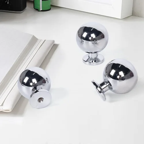 Miniatura 2 de Perillas redondas de cromo pulido para gabinete, paquete de 2 manijas de latón macizo, accesorios para tocador, cocina, dormitorio, baño, cajón