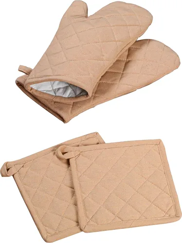 Guantes de horno (7 x 13 pulgadas) y soporte para ollas (8 x 8 pulgadas), 100% algodón, guantes de horno resistentes al calor y almohadillas
