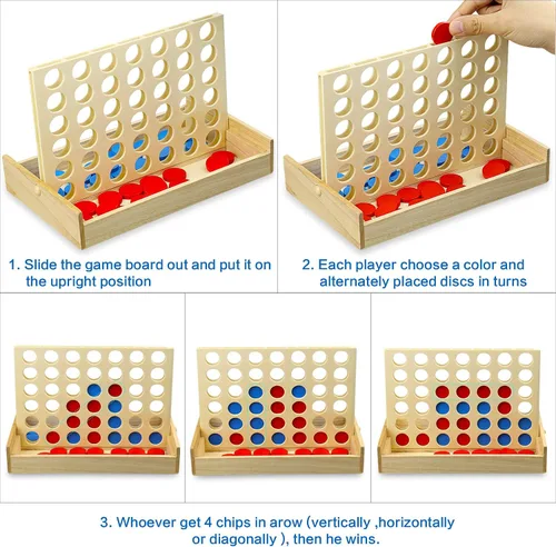 Miniatura 6 de Juego de mesa de madera 4 en una fila, línea plegable para 4 juegos, juguete clásico de estrategia familiar, juego de conexión de madera para niños