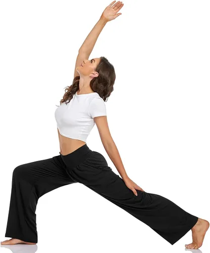 Miniatura 4 de UEU - Pantalones informales de corte holgados y pierna ancha para mujer pantalones deportivos cómodos de cintura alta y bolsillos para descanso