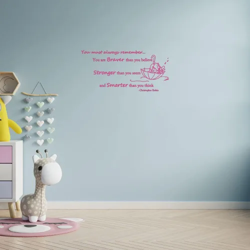 Miniatura 7 de Wall Decals Quote Winnie Pooh Braver Stronger Smarter Vinyl Sticker Baby Boy Girl Bedroom Nursery Home Decor L343 (56in x 26in, lime tree green)