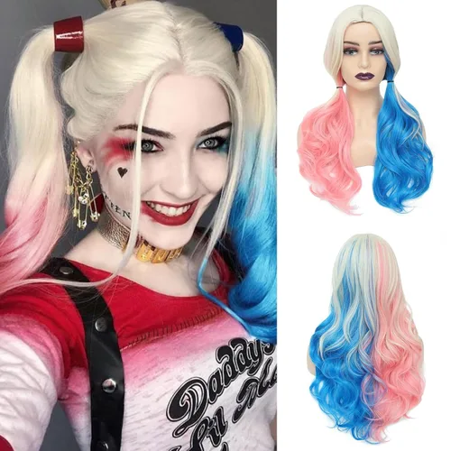 Miniatura 9 de Peluca azul larga natural ondulada sintética de fibra resistente al calor, peluca azul con ondas de agua para Halloween, cosplay, fiesta diaria Azul