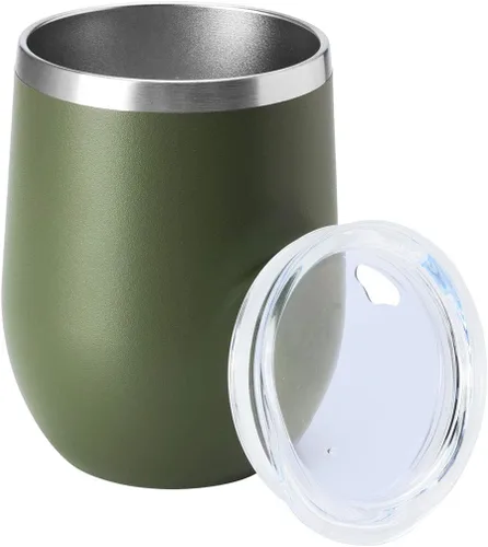 HASLE OUTFITTERS Vaso de vino de 12 onzas con tapa, copas de vino sin tallo, tazas de viaje al vacío de doble pared, taza de café de acero Acero