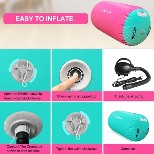 Miniatura 9 de VOFiTNY - Esterilla inflable de gimnasia con pista de caídas y barril de aire octogonal con bomba para uso doméstico/gimnasio Rosa/Menta