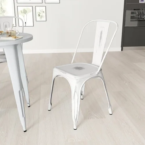 Miniatura 17 de Merrick Lane Banks - Silla apilable de comedor, marco de metal azul antiguo, acabado con recubrimiento en polvo envejecido, respaldo de listones