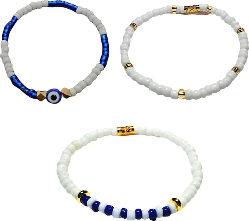 Miniatura 13 de Juego de 3 pulseras de cuerda elástica de santería de ojo malvado hechas a mano Obatala Oshun Yemaya Orula Elegua Oya Ogun Ochosi Shango Babalu Aye