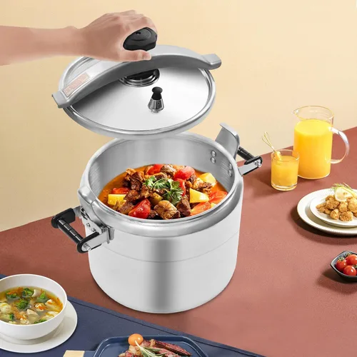 Miniatura 4 de Olla a presión de aluminio de 31.7 cuartos de galón, 2 válvulas de seguridad, 5 PSI de gran capacidad, olla para cocinas o uso comercial, estufas