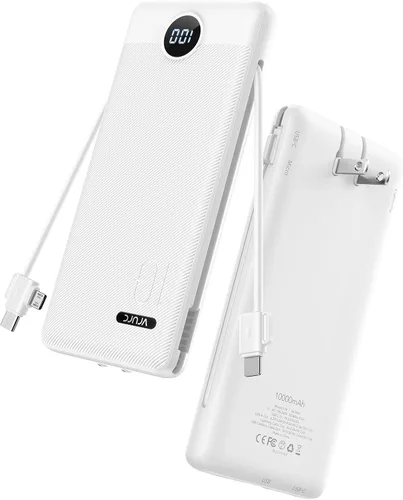 Miniatura 11 de VRURC Cargador Portátil con Enchufe de Pared, 10000mAh Cargador Portátil Delgado con Cables Integrados, PD 20W Banco de Energía de Carga Rápida