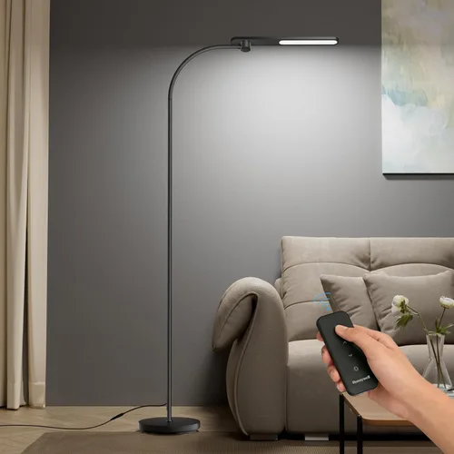 Miniatura 8 de Lámpara de pie LED Honeywell, lámparas de pie F4 Sunturalux™ de cuello de ganso para sala de estar, lámpara de pie alta regulable sin escalones Negro