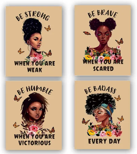Miniatura 16 de Lienzo enmarcado para pared, póster motivacional de niña negra, pintura artística de niña afroamericana, arte de pared inspirador de niña negra