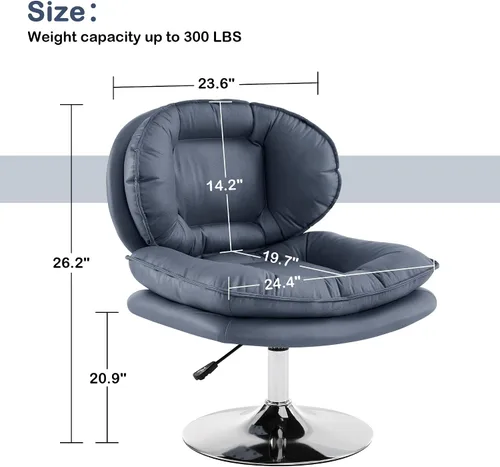 Miniatura 3 de MCombo Silla giratoria sin brazos con ajuste de altura, silla de tocador tapizada de tela tecnológica con base redonda de metal y asiento de doble