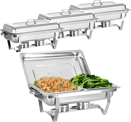 Miniatura 7 de Juego de 2 Platos Calentadores de Acero Inoxidable de Tamaño Completo de 8 Cuartos de Galón para Buffet, Juego de Calentador Rectangular Plateado