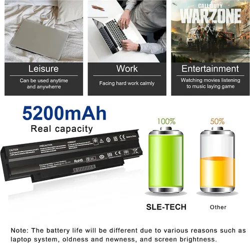 Miniatura 6 de SLE-TECH J1KND - Batería de repuesto para Dell Inspiron 13R 14R 15R 17R N3010 N4010 N4110 N5010 N7010 N5050 N5040 1540 4T7JN P20G 3750 3550 3420 M5