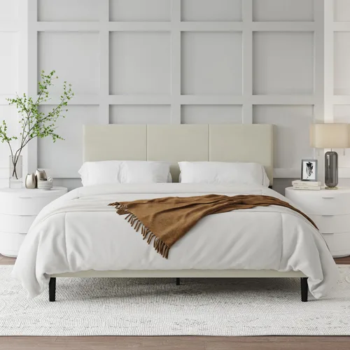 Miniatura 12 de IOILORI Base de cama de tamaño matrimonial con cabecera tapizada, listones de madera resistentes, no requiere somier, silencioso, fácil montaje