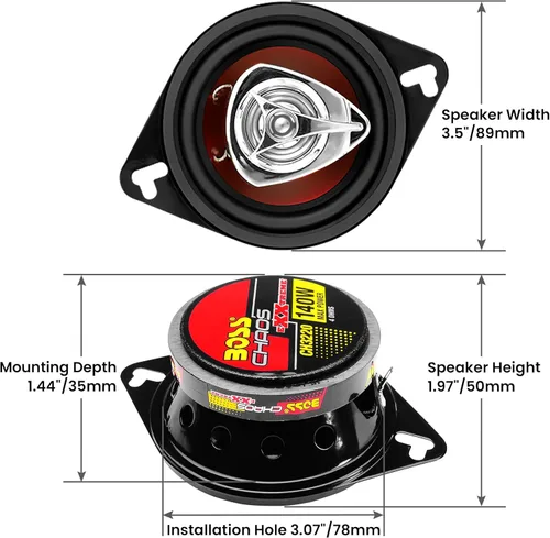 Miniatura 5 de BOSS Audio Systems CH3220 - Bocinas para puerta de coche de 3.5 pulgadas, 140 vatios máximo (por par), coaxial, 2 vías, rango completo, 4 ohmios, se