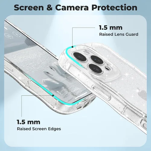 Miniatura 18 de FABSPARK Funda para iPhone 14 Pro Max, bonita funda colorida con láser, retro, exquisita, rizada, borde ondulado, protector estético de TPU suave