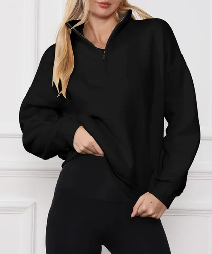 Miniatura 5 de Trendy Queen Sudaderas con media cremallera para mujer, sudaderas de forro polar de gran tamaño, sudaderas con capucha para adolescentes y niñas