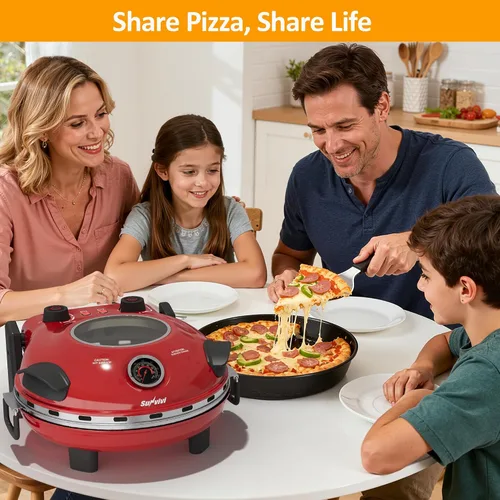 Miniatura 7 de Sunvivi Horno eléctrico para pizza de interior: máquina de pizza de encimera con perilla de control de temperatura, calienta hasta 770 ℉, calentador