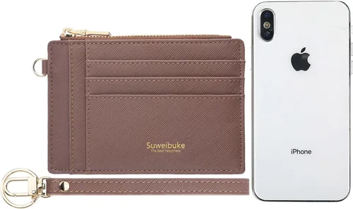 Miniatura 3 de Wikavanli Funda delgada para tarjetas de crédito con bloqueo Rfid para mujer, cartera con cremallera, cartera pequeña y compacta de cuero