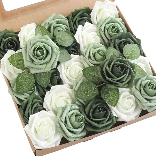 Miniatura 63 de Floroom Flores artificiales de espuma, aspecto real, con tallos, para manualidades, ramos de boda, centros de mesa, despedida de soltera, fiesta, 25