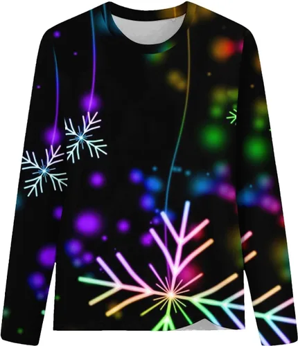Miniatura 5 de Women'S Sweatshirt Shirts Funny Christmas Pattern Printed Pullover Lightweight Comfy Sweater Drop Shoulder Fall Tops Novedad Recent Orders Black
