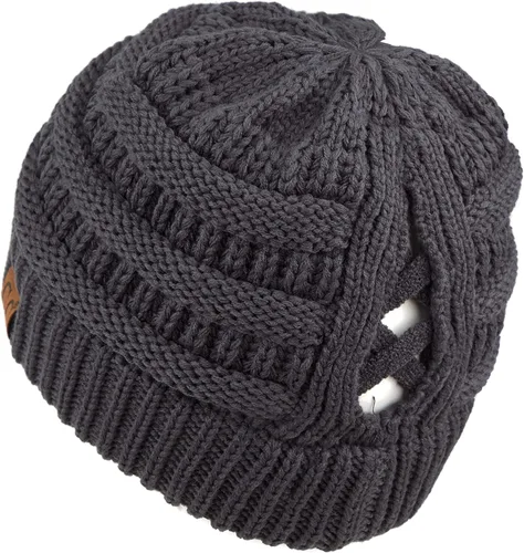 Miniatura 2 de C.C Exclusives - Gorro de invierno para mujer con agujero para coleta o moño, gorro beanie para mujer (MB-20A)