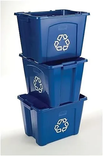 Miniatura 4 de Rubbermaid Commercial Products, cubo/caja de reciclaje apilable, 14 galones, azul, para interiores/exteriores/garajes/hogares/instalaciones