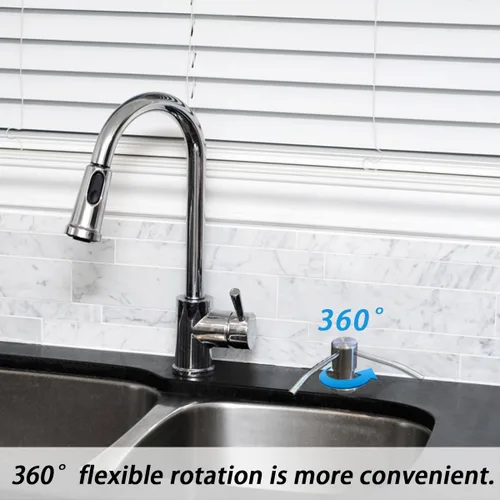 Miniatura 7 de Dispensador de jabón para fregadero de cocina, cabezal dispensador de jabón integrado de acero inoxidable con tubo de agua de silicona de 3.9 ft/4