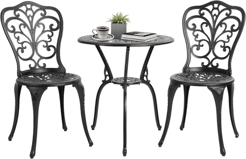HOMEFUN Juego de Mesa y Sillas de Bistró de 2 Piezas para Exteriores, Juego de Patio de 3 Piezas con Patrón de Mariposa de Aluminio Fundido para
