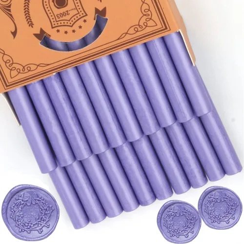 20 barras de sellado de cera de color morado perlado, solo aptas para pistola de pegamento de 0.28 pulgadas, ideal para sello de cera, invitaciones