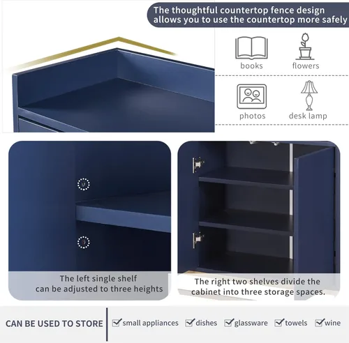 Miniatura 6 de Aparador moderno para bufé, armario de almacenamiento de cocina, mesa consola con 4 puertas, estantes ajustables y patas de metal para comedor