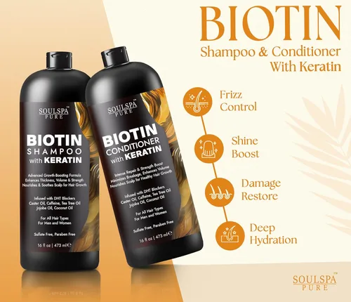 Miniatura 4 de Juego de champú y acondicionador de biotina con queratina – Fórmula avanzada sin sulfatos anti-adelgazamiento para el crecimiento del cabello