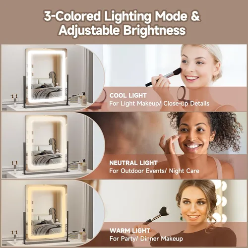 Miniatura 4 de PRIMETEK Espejo de tocador con luces, espejo de maquillaje grande de 19 x 22 pulgadas con luces, espejo de maquillaje iluminado LED, pantalla táctil