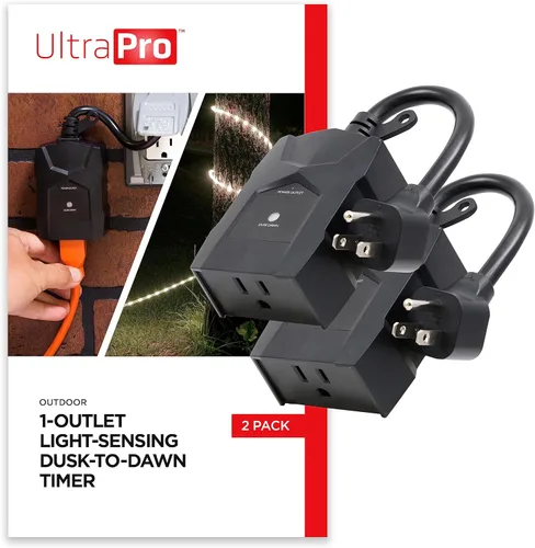 Miniatura 11 de UltraPro Temporizador de Enchufe para Exteriores - Sensor de Anochecer a Amanecer, Temporizador de Luz de Doble Enchufe, Resistente a la Intemperie